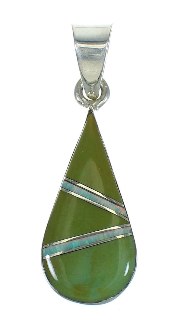 Southwest Sterling Silver Turquoise And Opal Inlay Tear Drop Pendant VX65575