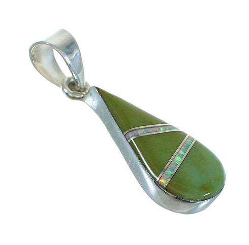 Southwest Sterling Silver Turquoise And Opal Inlay Tear Drop Pendant VX65575