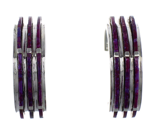 Sterling Silver Magenta Turquoise Inlay Post Hoop Earrings VX65423
