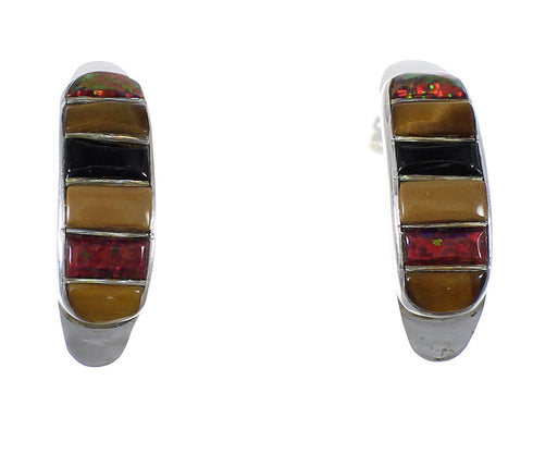 Multicolor Authentic Sterling Silver Southwestern Post Hoop Earrings RX65547