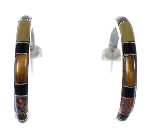 Multicolor Genuine Sterling Silver Post Hoop Earrings RX65552