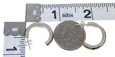 Sterling Silver Multicolor Inlay Southwestern Post Hoop Earrings RX65591