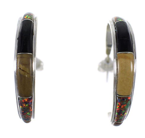 Sterling Silver Southwest Multicolor Post Hoop Earrings RX65596