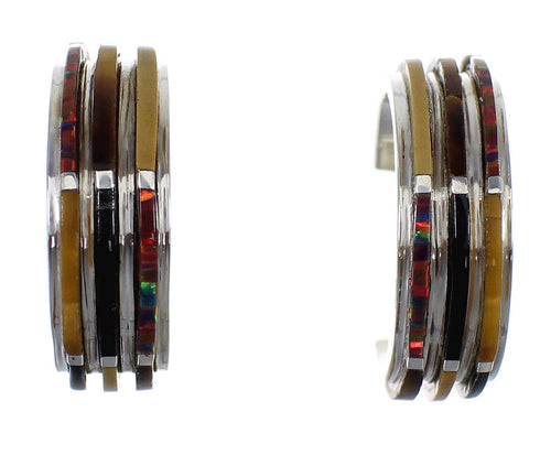 Multicolor Genuine Sterling Silver Post Hoop Earrings RX65605