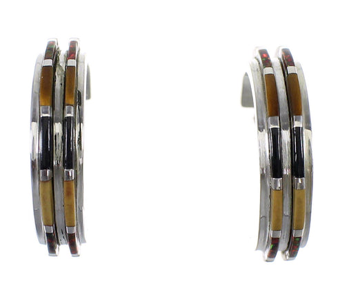 Southwestern Multicolor Authentic Sterling Silver Post Hoop Earrings RX65607
