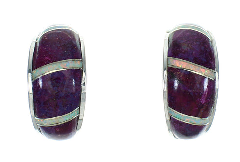 Authentic Sterling Silver Magenta Turquoise And Opal Post Hoop Earrings RX66316