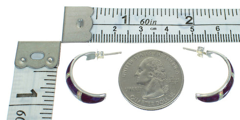 Authentic Sterling Silver Magenta Turquoise And Opal Post Hoop Earrings RX66316