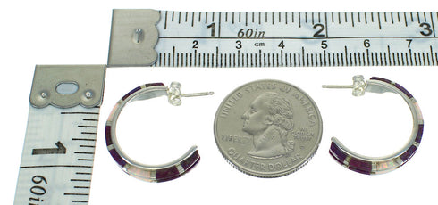 Genuine Sterling Silver Magenta Turquoise Opal Post Hoop Earrings RX66403