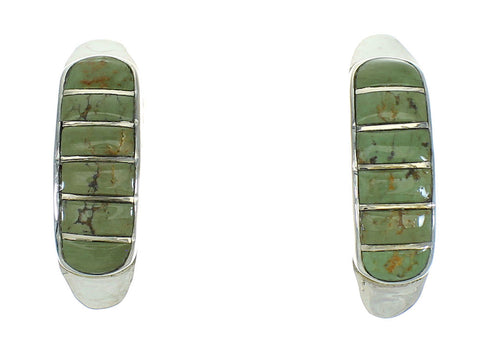 Turquoise Inlay Silver Southwest Post Hoop Earrings AX66256