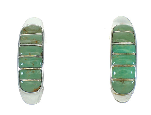 Southwest Turquoise Silver Post Hoop Earrings AX66257