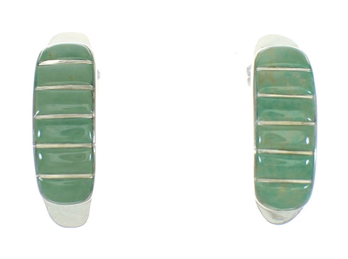 Southwestern Turquoise Inlay Silver Post Hoop Earrings AX66260
