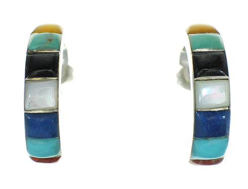 Southwestern Sterling Silver Multicolor Post Hoop Earrings RX66283