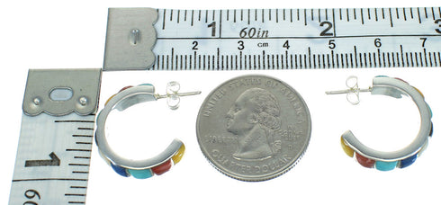 Southwestern Sterling Silver Multicolor Post Hoop Earrings RX66283
