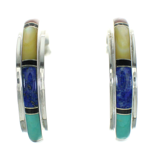 Southwest Sterling Silver Multicolor Post Hoop Earrings RX66299