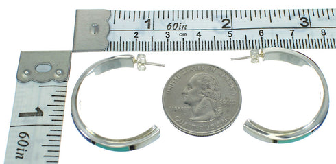 Southwest Sterling Silver Multicolor Post Hoop Earrings RX66299