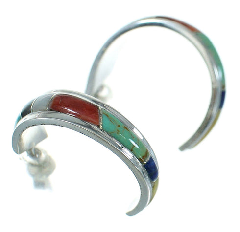 Southwestern Multicolor Sterling Silver Post Hoop Earrings RX66307
