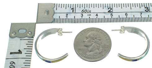 Southwestern Multicolor Sterling Silver Post Hoop Earrings RX66307