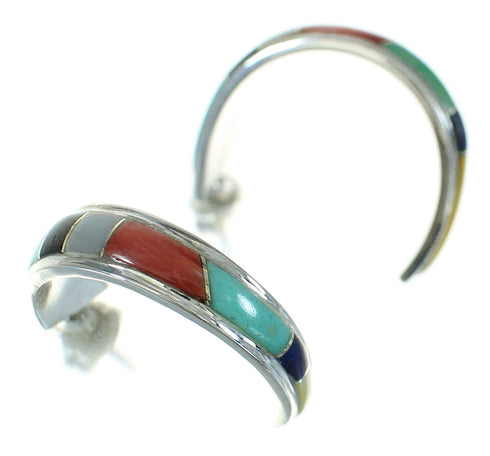 Multicolor Authentic Sterling Silver Post Hoop Earrings RX66308