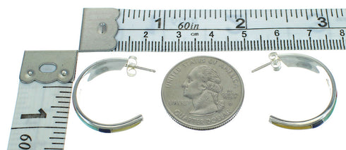 Multicolor Authentic Sterling Silver Post Hoop Earrings RX66308