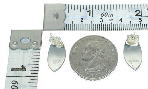 Genuine Sterling Silver Jet Mother Of Pearl Inlay Post Earrings RX66423