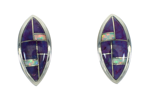 Magenta Turquoise Opal Inlay Genuine Sterling Silver Post Earrings RX66442