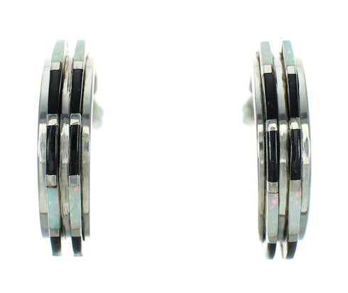 Southwestern Sterling Silver Jet Opal Post Hoop Earrings RX65715