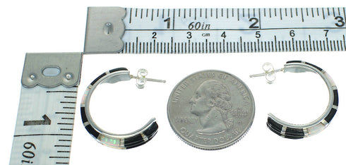 Southwestern Sterling Silver Jet Opal Post Hoop Earrings RX65715