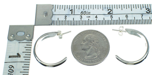 Southwest Authentic Sterling Silver Jet Opal Post Hoop Earrings RX65738