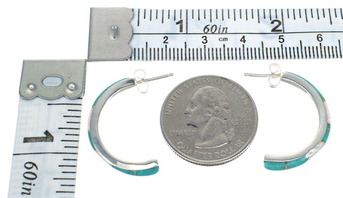 Sterling Silver Turquoise Opal Inlay Post Hoop Earrings RX66040