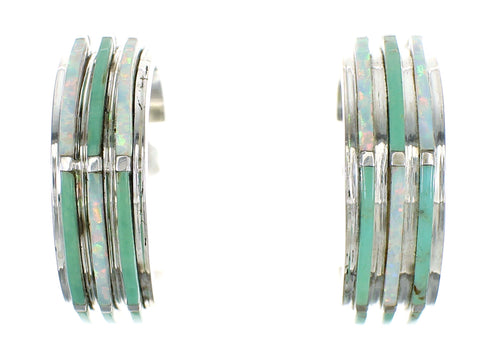 Genuine Sterling Silver Turquoise Opal Inlay Post Hoop Earrings RX66083