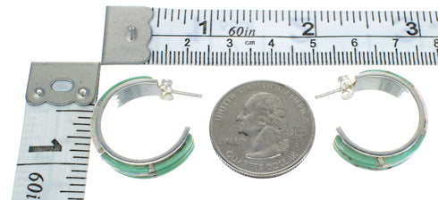 Genuine Sterling Silver Turquoise Opal Inlay Post Hoop Earrings RX66083