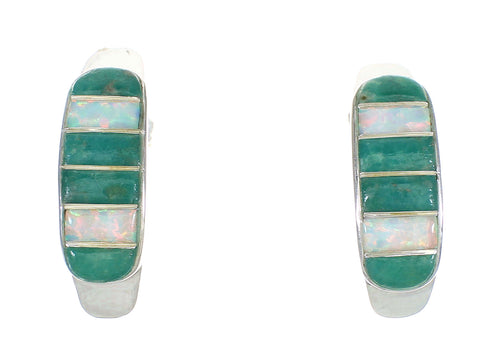 Turquoise Opal Genuine Sterling Silver Post Hoop Earrings RX66102