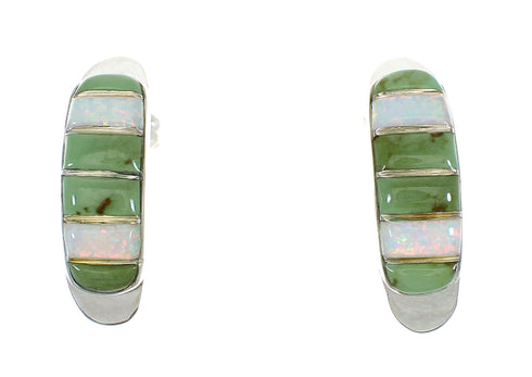 Genuine Sterling Silver Turquoise Opal Post Hoop Earrings RX66126