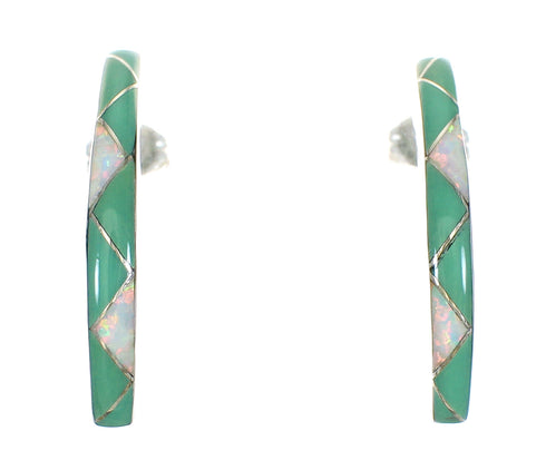 Southwest Turquoise Opal Genuine Sterling Silver Post Hoop Earrings RX66135