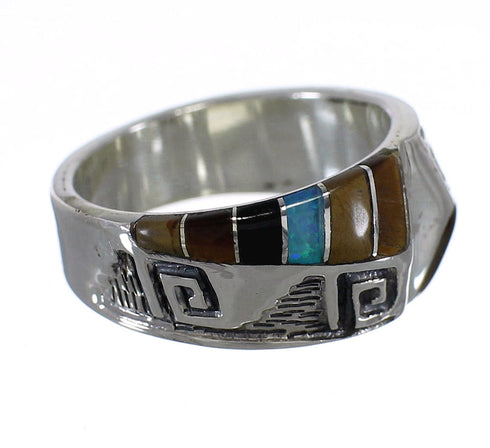 Multicolor Inlay Sterling Silver Water Wave Ring Size 5-3/4 RX82128