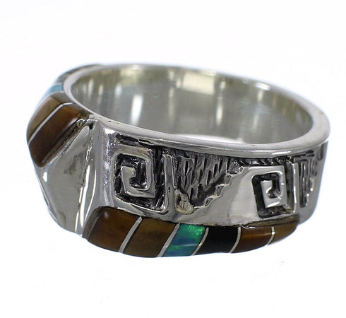 Sterling Silver Multicolor Inlay Water Wave Ring Size 8-1/4 RX82140