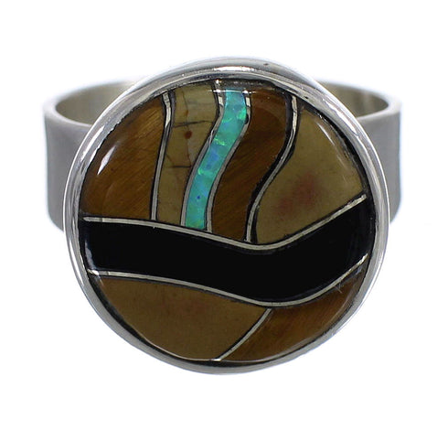 Multicolor Inlay Authentic Sterling Silver Ring Size 8-1/2 RX82163
