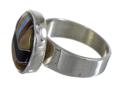 Multicolor Inlay Authentic Sterling Silver Ring Size 8-1/2 RX82163