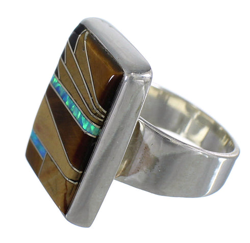 Southwest Sterling Silver Multicolor Jewelry Ring Size 6-3/4 RX82177