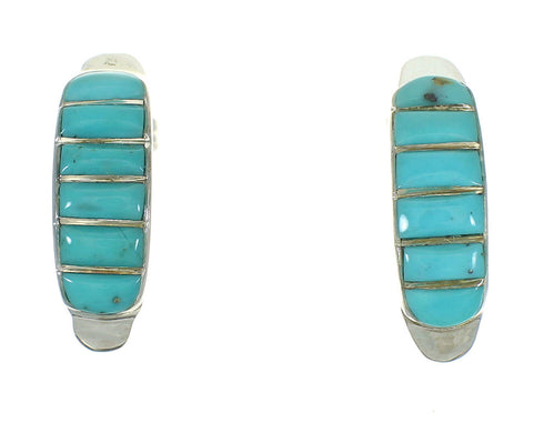 Turquoise Inlay Silver Jewelry Southwest Post Hoop Earrings AX66386