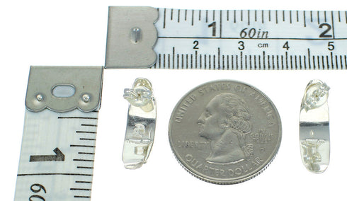 Turquoise Inlay Silver Jewelry Southwest Post Hoop Earrings AX66386