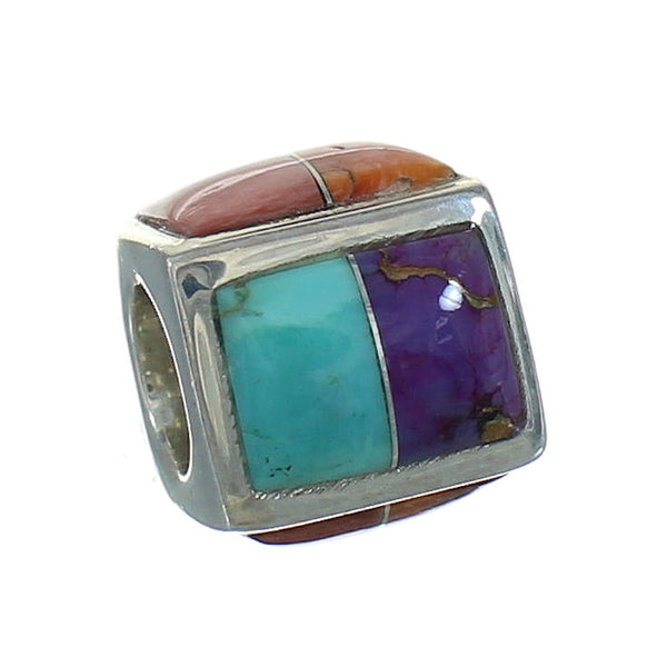 Sterling Silver Multicolor Inlay Southwest Bead Pendant RX65964