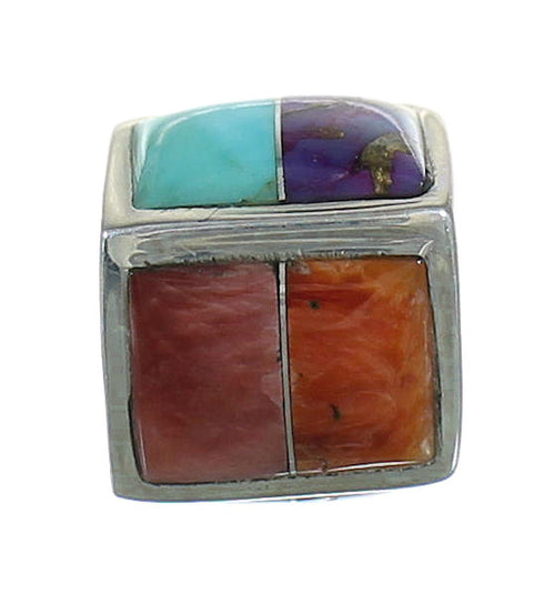 Sterling Silver Multicolor Inlay Southwest Bead Pendant RX65964