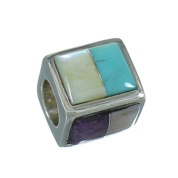 Authentic Sterling Silver Multicolor Inlay Bead Pendant RX65965