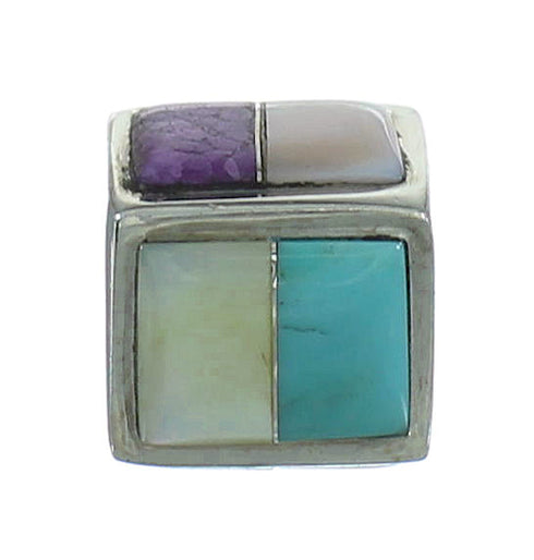 Authentic Sterling Silver Multicolor Inlay Bead Pendant RX65965