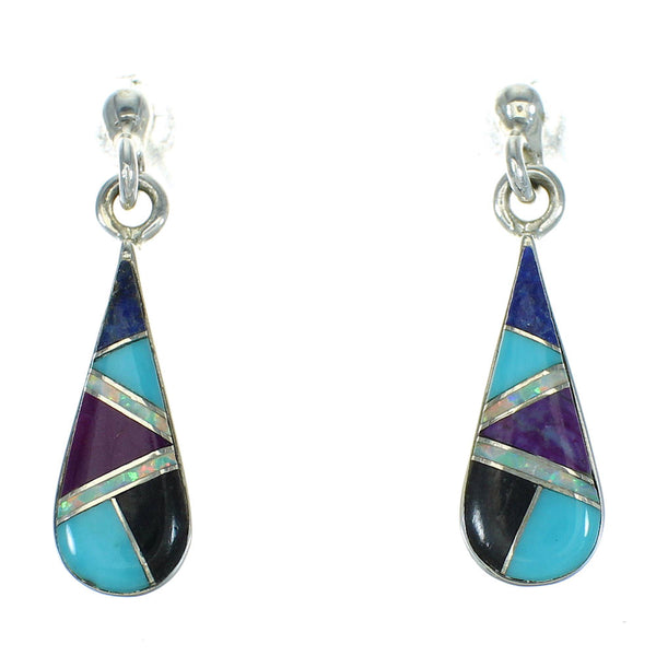 Southwest Multicolor Sterling Silver Tear Drop Post Dangle Earrings AX71404