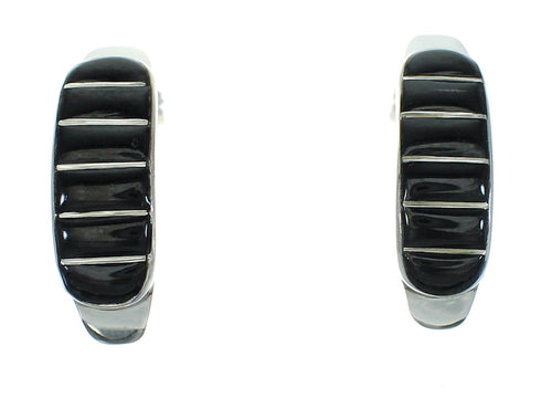 Southwest Sterling Silver And Jet Inlay Post Hoop Earrings WX66592