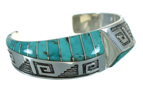 Turquoise Silver Southwestern Water Wave Cuff Bracelet AX78150