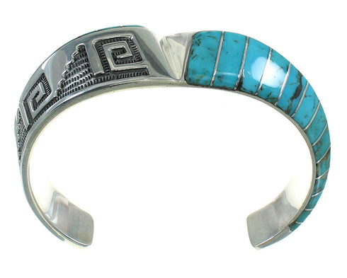 Turquoise Sterling Silver Southwestern Water Wave Cuff Bracelet AX78152