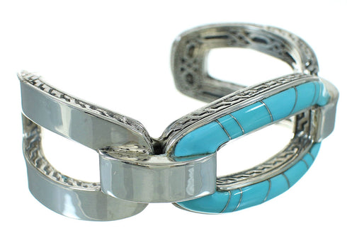 Turquoise Inlay Silver Southwest Cuff Bracelet AX78223